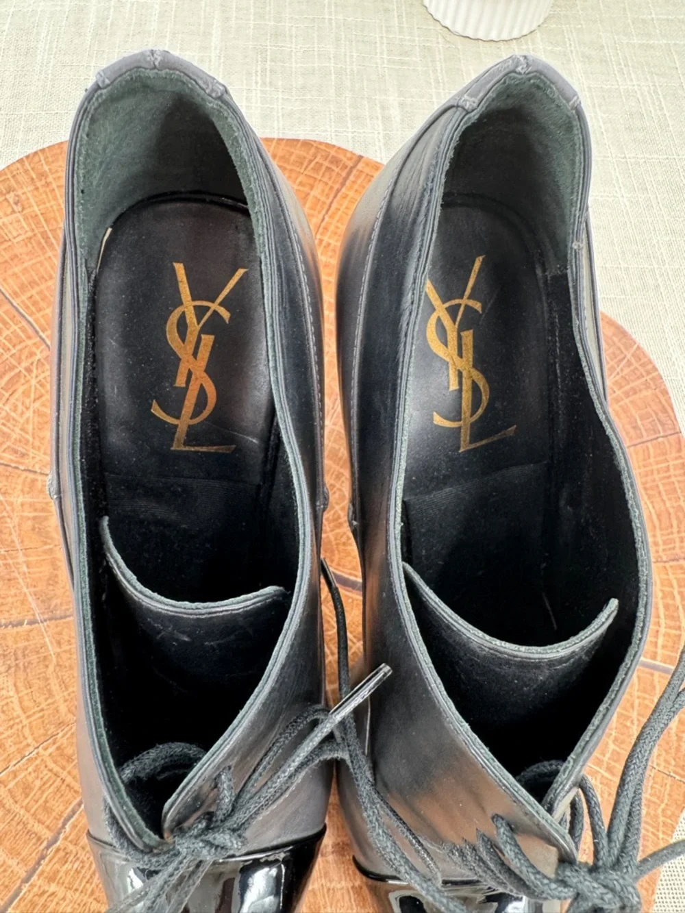 YSL Yves Saint Laurent Leather Oxford Heels Booties Black Patent Cap Toe Size 36 - Picture 12 of 12